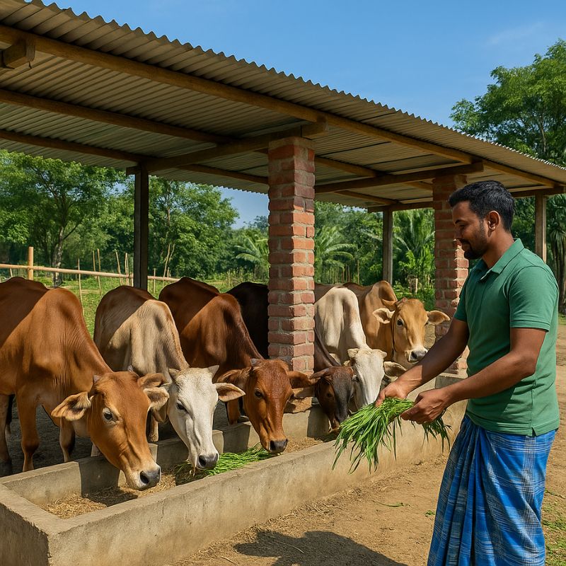 গবাদি পশু পালন শুরু করার জন্য পরিষ্কার উঠান ও ছাউনির ছবি