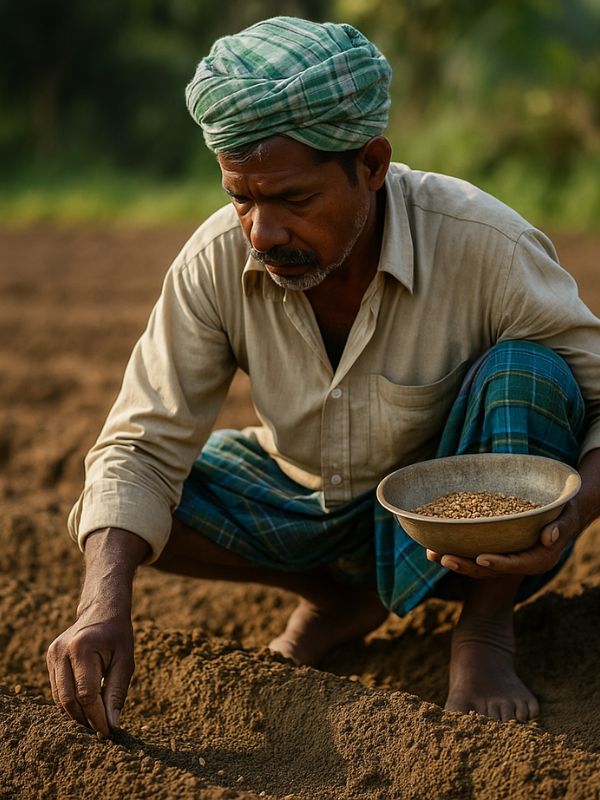 সফল কৃষকের গল্প – মাটিতে বীজ বপনের দৃশ্য